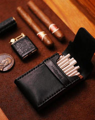 Cool Wooden Black Leather Mens Cigarette Case Custom Cigarette Holder for Men