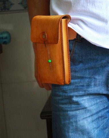 Handmade Cool Mens Leather Cell Phone Holsters Belt Pouch Waist Bag for Men