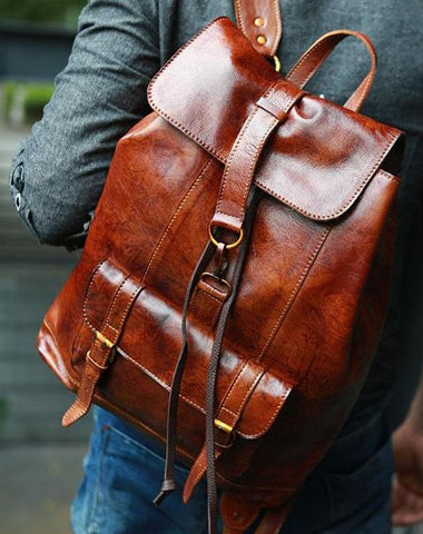 Handmade Leather Mens Backpacks Travel Backpacks Laptop Backpack for men