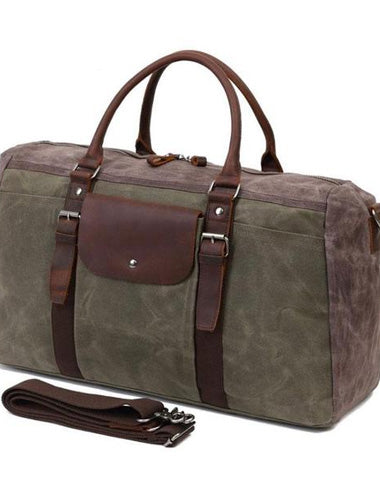 Mens Waxed Canvas Leather Large Weekender Bag Canvas Travel Bag for Men