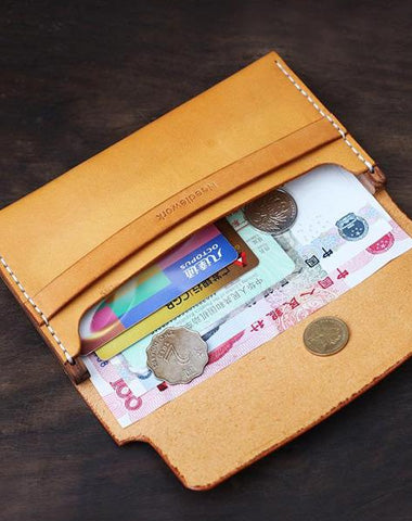 Handmade Wooden Brown Leather Cool Mens Wallet Small Card Holder Coin Wallet for Men