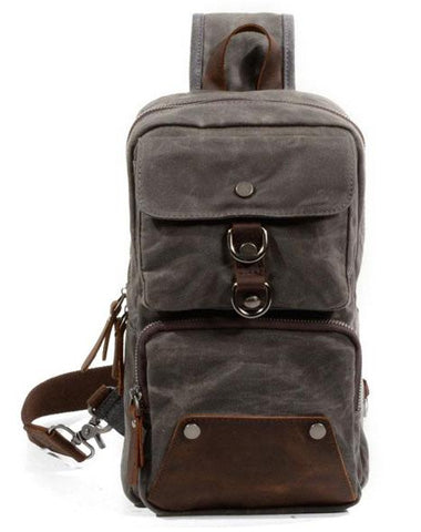Cool Waxed Canvas Leather Mens Chest Bag Sling Bag One Shoulder Packs for men