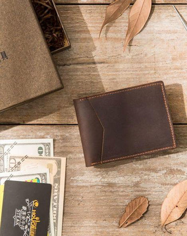 Coffee Cool Leather Mens Slim Small Wallets Bifold Vintage billfold Wallet for Men