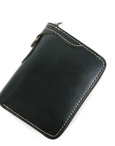 [On Sale] Handmade Mens Leather Biker Chain Wallet Cool Small Biker Wallet with Zipper