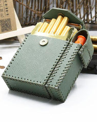 Cool Handmade Leather Mens Green Cigarette Holder Case with Lighter holder for Men