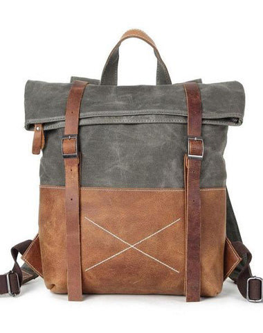 Cool Waxed Canvas Leather Mens Backpack Canvas Travel Backpacks Canvas School Backpack for Men