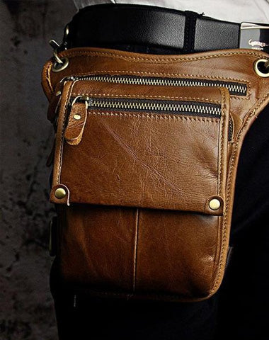 Mens Leather Biker Drop Leg Bag Waist Bag Belt Pouch Pack Side Bag for Men