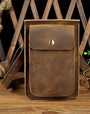 Mens Leather Small Belt Pouch Side Bag Waist Pouch COURIER BAG Holster Belt Case for Men