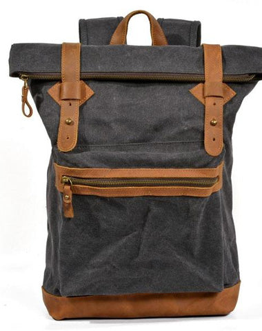 Waxed Canvas Leather Mens Cool Backpack Canvas Travel Backpack Canvas School Backpack for Men