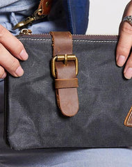 Cool Canvas Leather Mens Clutch Wallet Zipper Wristlet Bag Purse for Men