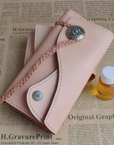 Handmade Leather Mens Clutch Long Wallets Cool Vintage Long Wallet for Women