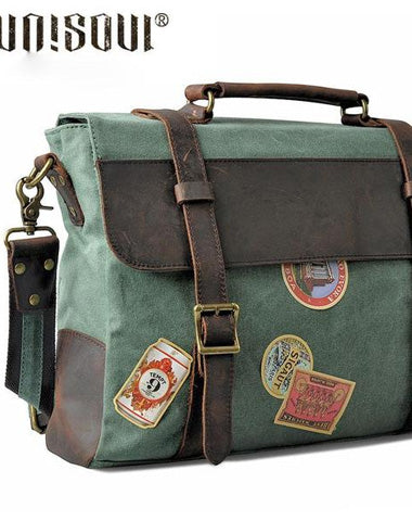 Mens Canvas Leather Cool Side Bag Messenger Bag Canvas Handbag for Men