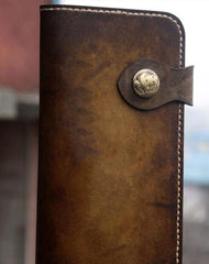 Handmade Mens Vintage Leather Long Biker Wallet Cool Long Chain Wallet for Men
