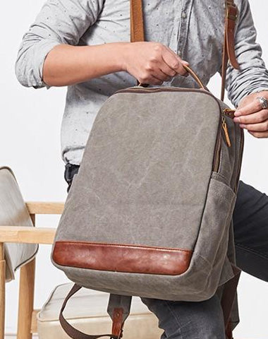 Cool Canvas Leather Mens Backpack Canvas Travel Bag Canvas School Bag for Men