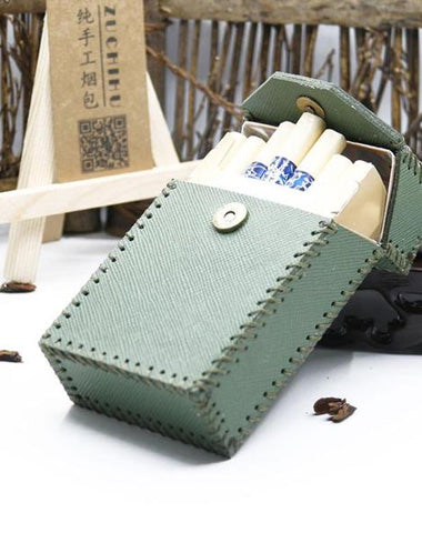 Cool Cigarette Holder Handmade Leather Mens Green Cigarette Holder Cases for Men