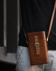 Handmade Leather Mens Small Box Bag Shoulder Bag Messenger Bag for Men