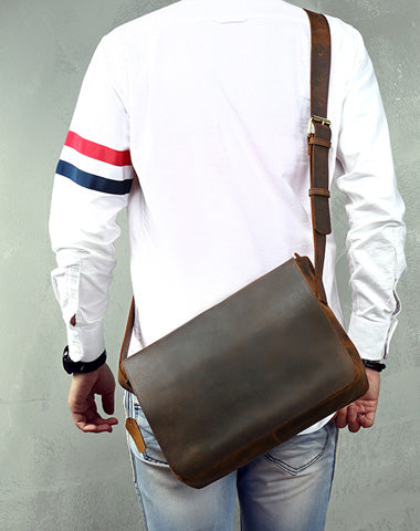 Cool Leather Coffee Mens Side Bag Messenger Bags Vintage Courier Bag for Men