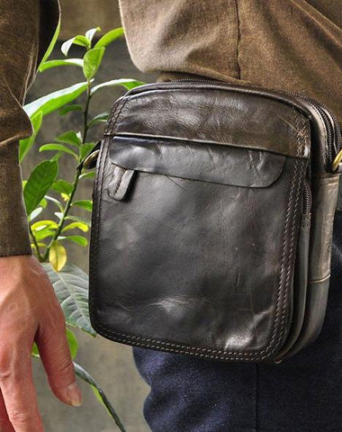 Small Mens Leather Belt Pouch Side Bag Belt Case Waist Pouch Holster for Men