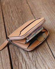 Leather Mens Zipper Front Pocket Wallet Card Wallet Slim billfold Small Change Wallet for Men