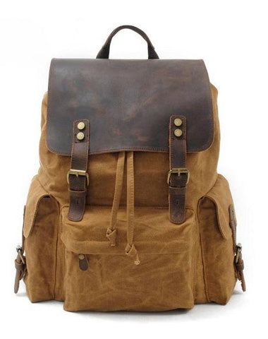 Waxed Canvas Leather Mens Hiking Backpacks Canvas Travel Backpack School Backpack for Men