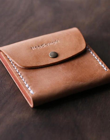 Cool Beige Wooden Leather Mens Wallet Small Card Holder Coin Wallet for Men