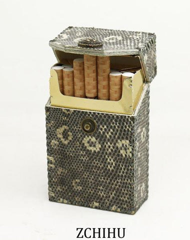 Handmade Cool Lizard Leather Mens Black Cigarette Holder Case Cigarette Holder for Men