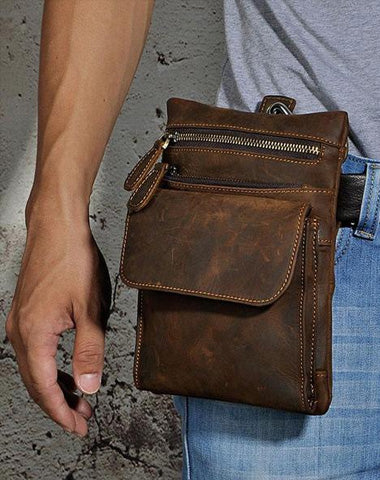 Vintage Mens Leather Belt Pouch Holster Side Bag Belt Case Waist Pouch for Men