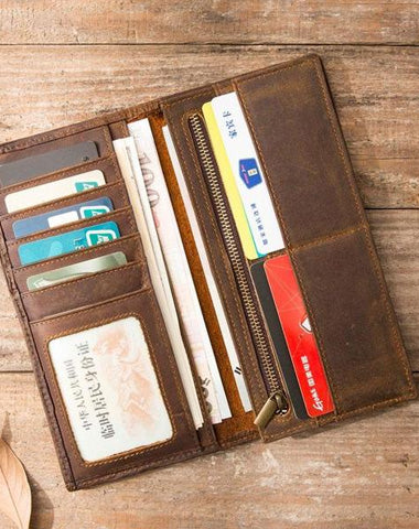 Vintage Slim long Wallets Leather Mens Tan Wallet Long Wallet for Men