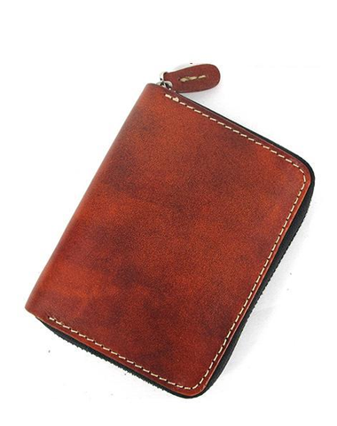 [On Sale] Handmade Mens Leather Small Wallet Cool billfold Wallet with Zippers