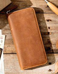 Cool Leather Mens Braided Long Zipper Clutch Wallets Long Wallet for Men
