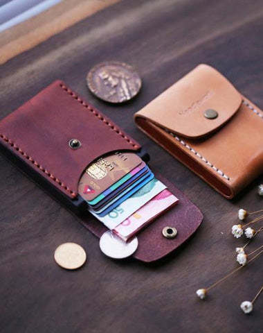 Cool Handmade Wooden Leather Mens Wallet Small Card Holder Coin Wallet for Men