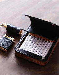 Handmade Wooden Black Leather Mens 20pcs Cigarette Case Cool Custom Cigarette Holder for Men
