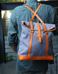Canvas Leather Mens Backpack Travel Backpacks Laptop Backpack for men