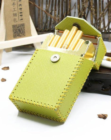 Cute Handmade Leather Womens Green Cigarette Holder Case for Women