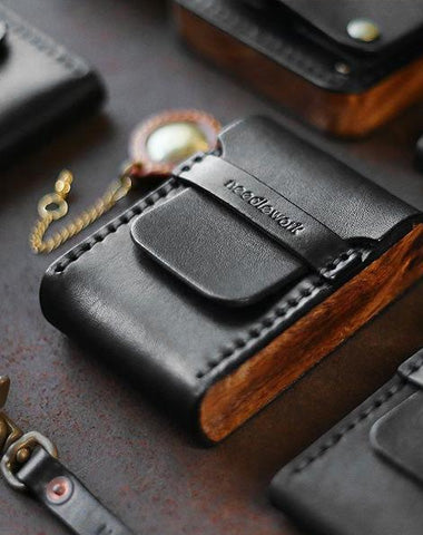 Cool Wooden Leather Mens Wallet Small Card Holder Coin Wallet for Men