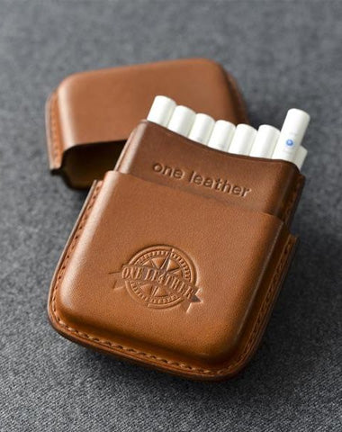 Cool Brown Leather Mens 14pcs Cigarette Holder Case Cool Custom Cigarette Case for Men