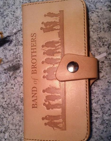 Handmade Leather Mens Long Wallet Band of Brothers Cool Military Long Wallet for Men