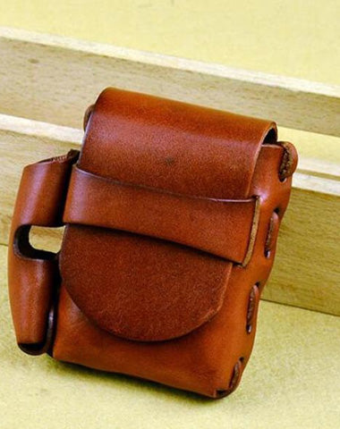 Cool Leather Mens Cigarette Case with Belt Loop Handmade Lighter Holder for Men