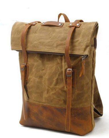 Cool Waxed Canvas Leather Mens Backpacks Canvas Travel Backpack Canvas School Backpack for Men