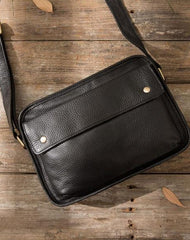 Cool Leather Black Mens Messenger Bag Vintage Shoulder Bag  for Men