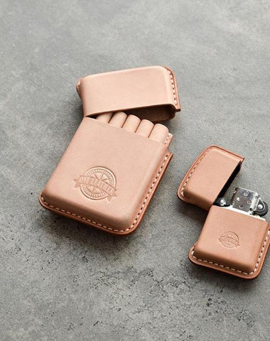 Handmade Beige Leather Case of Cigarettes 10pcs Leather Cigarette Case Vintage Cigarette Case
