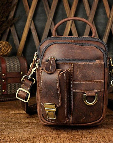 Mens Leather Small Side Bag COURIER BAG Waist Bag Holster Belt Case Belt Pouch for Men