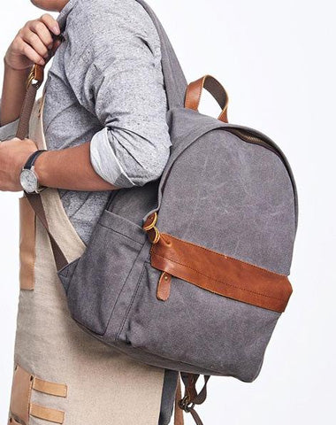 Cool Canvas Gray Mens Backpack Canvas Travel Bag Canvas School Bag for Men