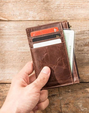 Cool Leather Mens Slim Front Pocket Wallet Small Wallets for Men