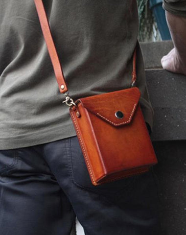 faint helper hard Handmade Leather Mens Box Bag Small Shoulder Bag Messenger Bag for Men