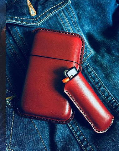 Red Leather Mens Cigarette Holder Case Vintage Custom Cigarette Case for Men