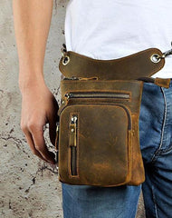 Cool Leather Mens Drop Leg Bag Belt Pouch Waist Bag Shoulder Bag for Men