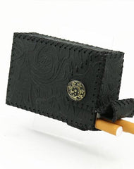 Cool Leather Mens Black Cigarette Holder Case Handmade Engraved Cigarette Holder for Men