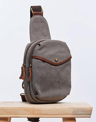 Cool Gray Canvas Mens Sling Bag Chest Bag One Shoulder Packs for men