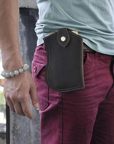 Small Mens Leather Belt Pouch Cell Phone Holster Belt Cases Waist Pouch for Men